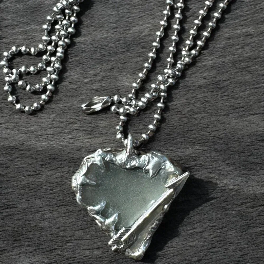Artisan Sea Glass Heart Pendant With Silver Metalwork Arrow “Struck by Cupid” - Picture 3 of 15